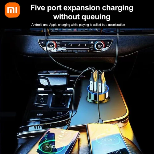 Imagen 2 del producto Xiaomi-cargador de coche QC3.0 de 250W, carga rápida 6 en 1, enchufe para encendedor de cigarrillos de coche, cargador de coche de 5 puertos, carga Flash con pantalla Digital