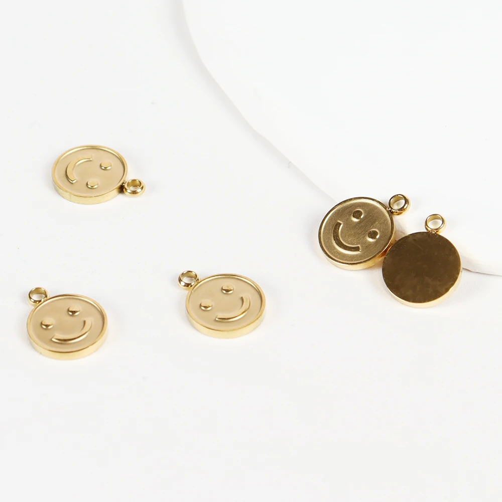 5PCS Stainless Steel Gold Color Mini Smile Charms Pendant for DIY Summer Necklace Bracelet Jewelry Making