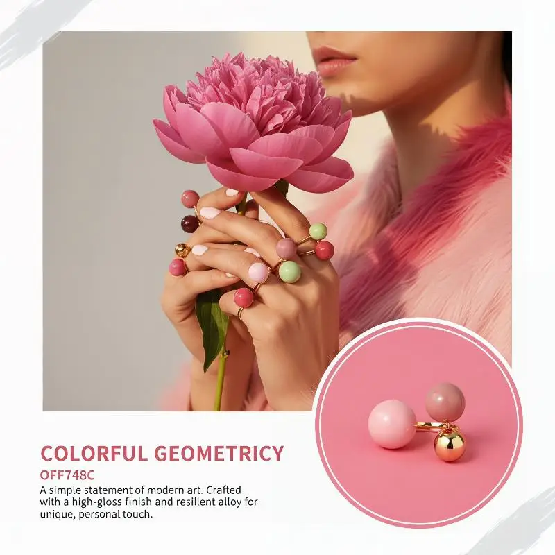 Fashionable Candy Color Enamel Droplet Ball Ring Adjustable Open Ring Jewelry