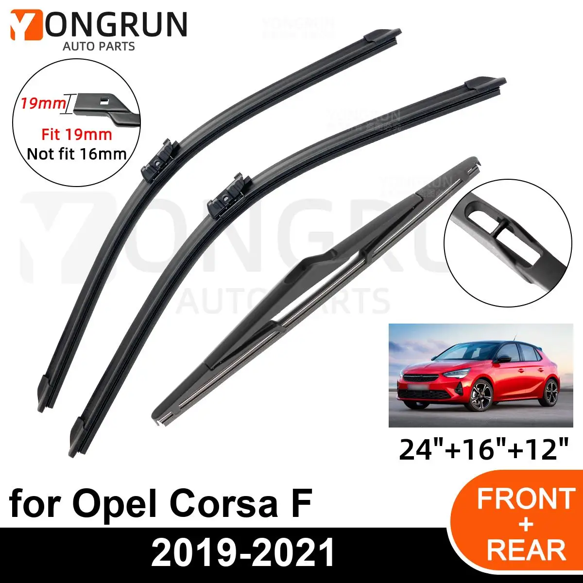 

3PCS Car Wiper for Opel Corsa F 2019-2021 Front Rear Windshield Four Seasons durable Accessories 2019 2020 2021
