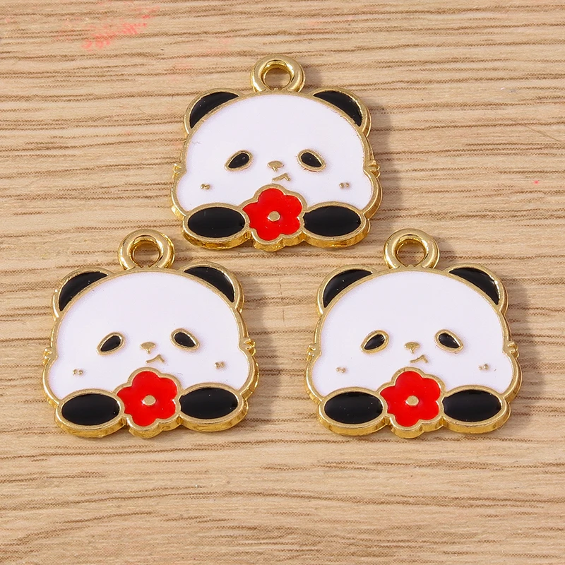 10 Stück Cartoon-Emaille-Tieranhänger Panda für Schmuckherstellung, Ohrringe, Halsketten, Armbänder, Zubehör, DIY-Bastelbedarf – Detail 6