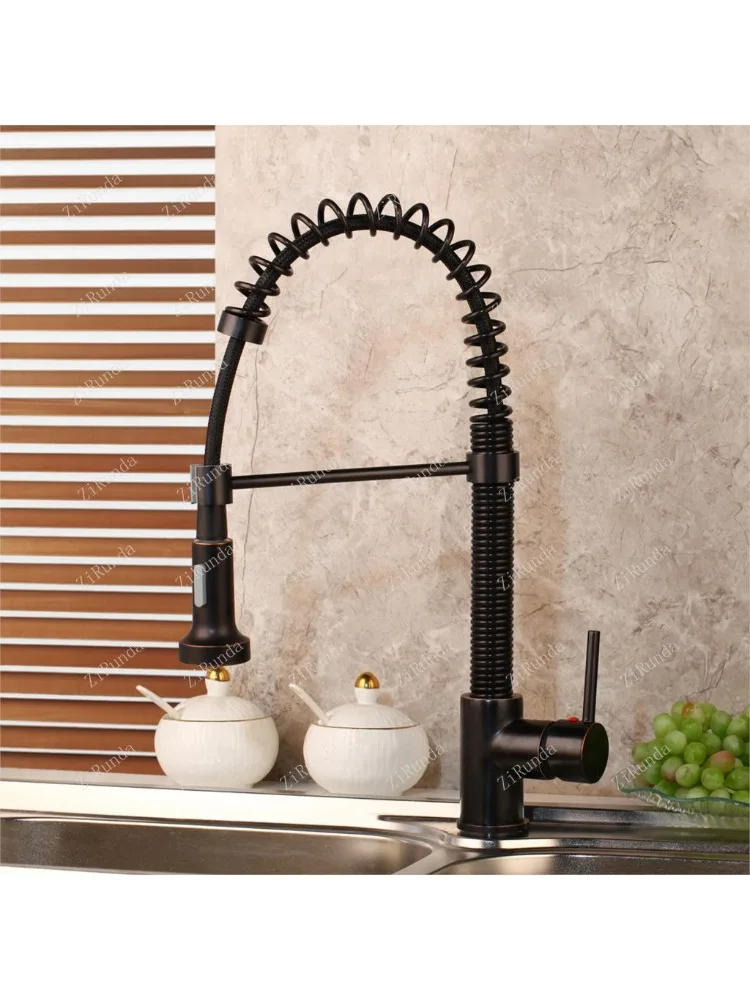 Spring kitchen faucet pull-out side spray dual nozzle mixer faucet, 360 degree rotating kitchen faucet