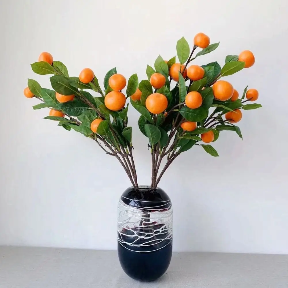 Artificial Tangerine Branches Simulation Orange Branch Kumquat Lifelike Fake Fruit Flower Props with Green Leaves for Decorative