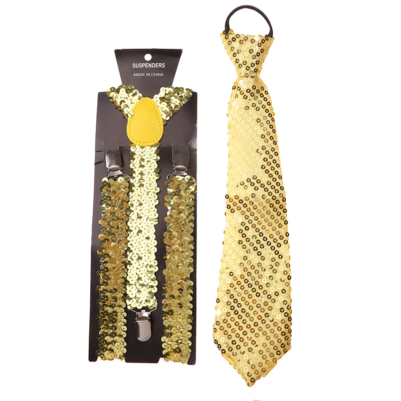 مجموعة حمالات ربطة عنق مطرزة للبالغين حمالات ترتر لامعة مرنة واسعة قابلة للتعديل شديدة التحمل بمشبك قوي زي الحمالات