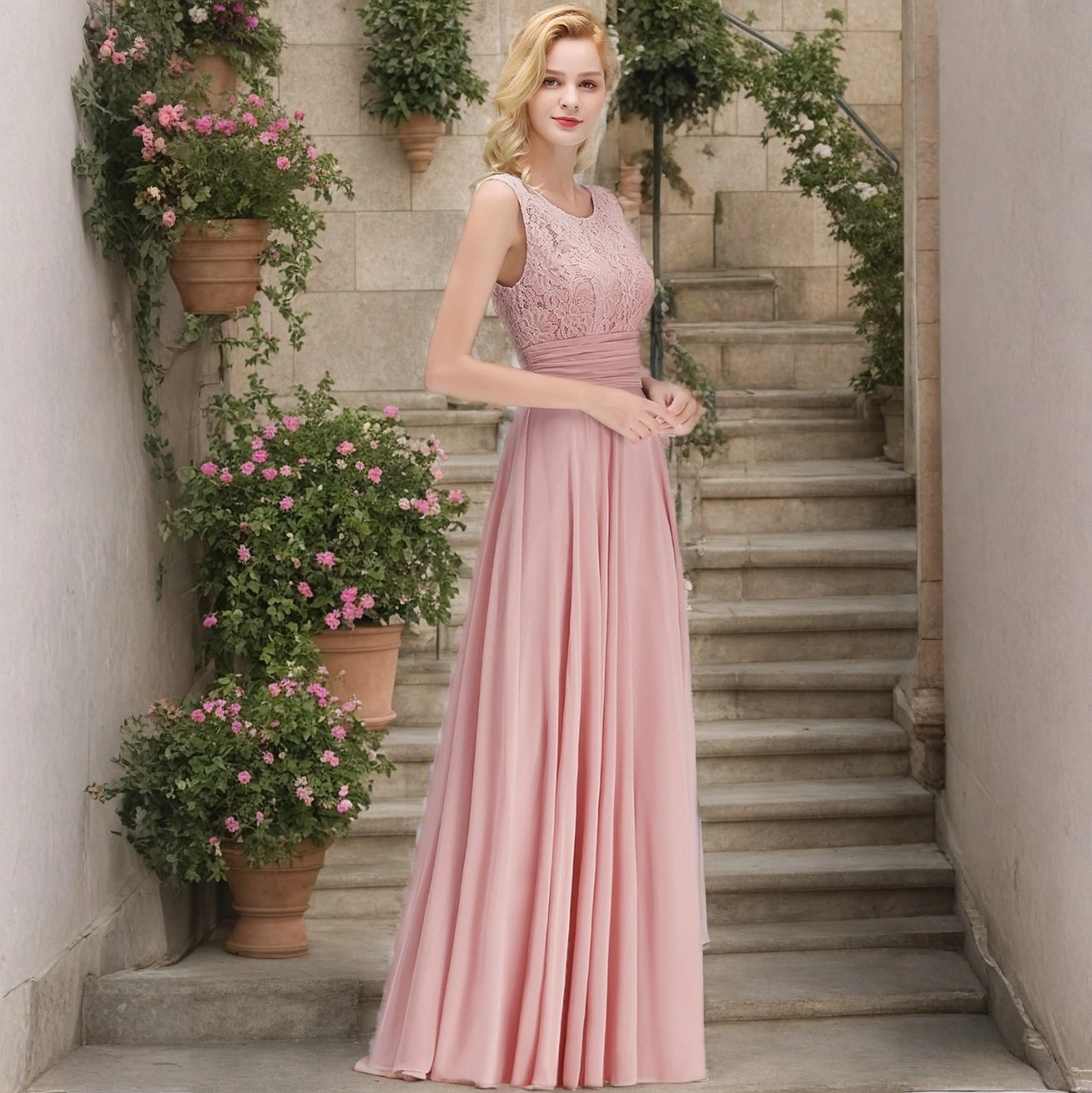 

STEPHANIE Элегантное розовое кружевное платье подружки невесты — кружевной топ с цветочным принтом, рюшами на талии, струящаяся длинная юбка, платья для гостей свадебной вечеринки