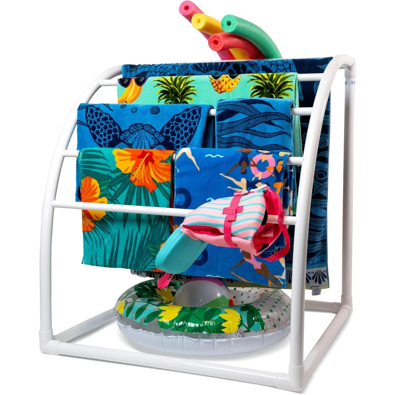 

Original Made in The USA Curved 7 Bar Freestanding Outdoor Poolside Towel Rack
