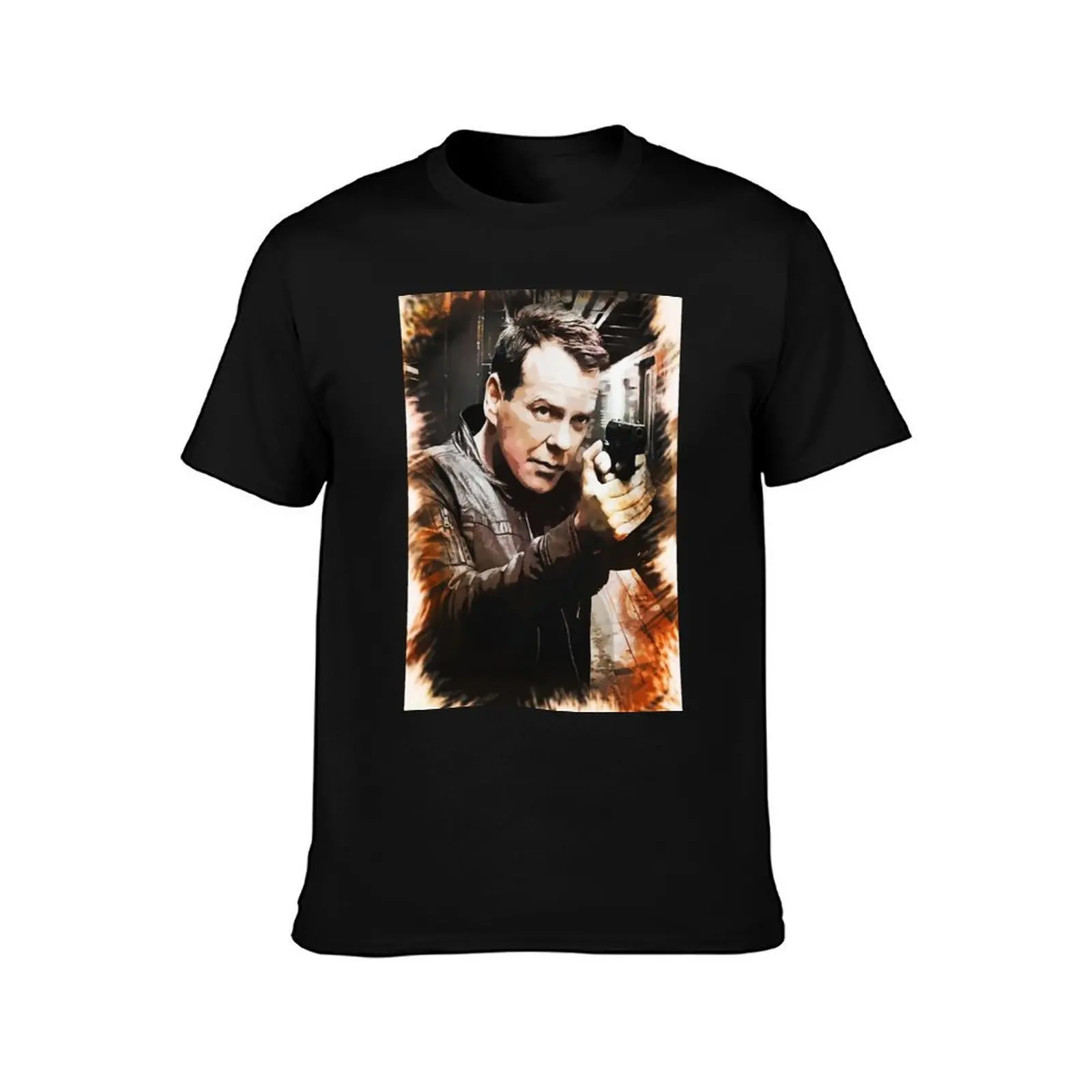 Jack Bauer Portrait T-Shirt, Summer Casual Cotton Tee, Oversized Streetwear Tops, Vintage Graphic Print, Loose Fit Short Sleeve