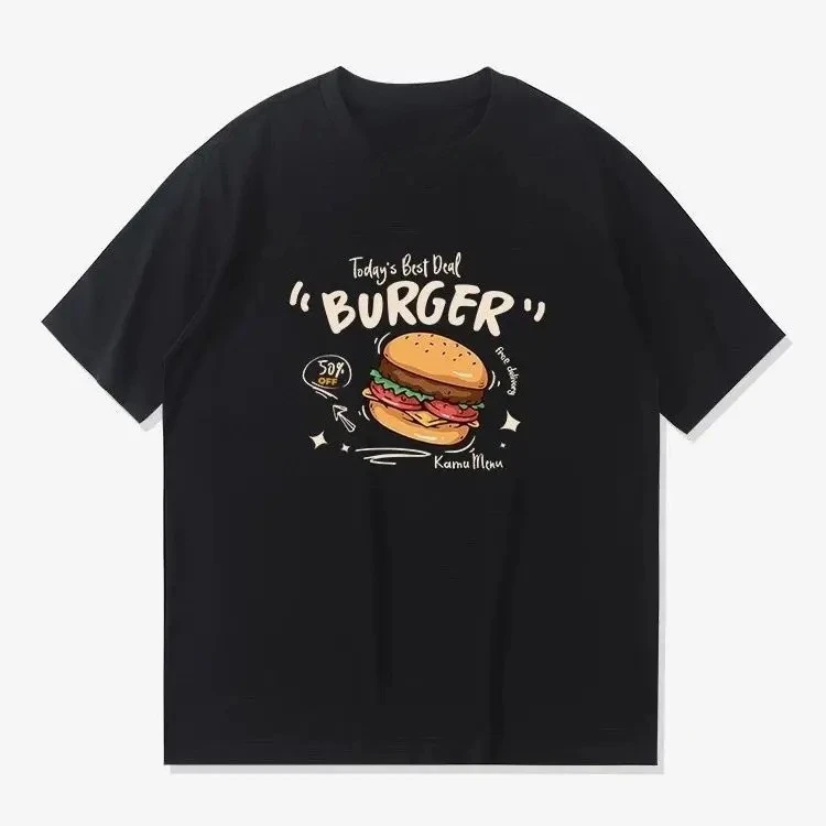 

Женская футболка с милым мультяшным принтом в виде бургера, с коротким рукавом и круглым вырезом, повседневная удобная летняя одежда для женщин