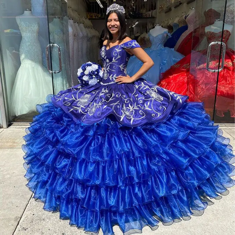 

Customized Royal Blue Quinceanera Dress 2024 Ball Gown Lace Applique Beading Ruffles Tiered Sweet 16 Vestidos De 15 Años YQD673