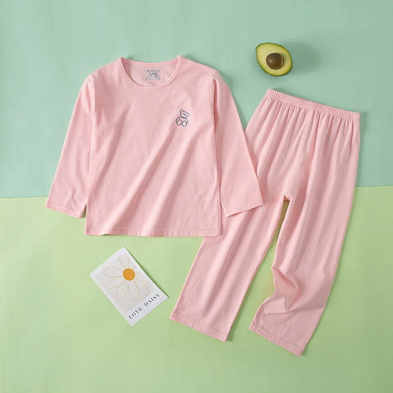 Children's Pure Cotton Summer Breathable Loungewear Girls Boys Long Sleeves Trousers Set Baby Air Conditioning Clothes Pajamas