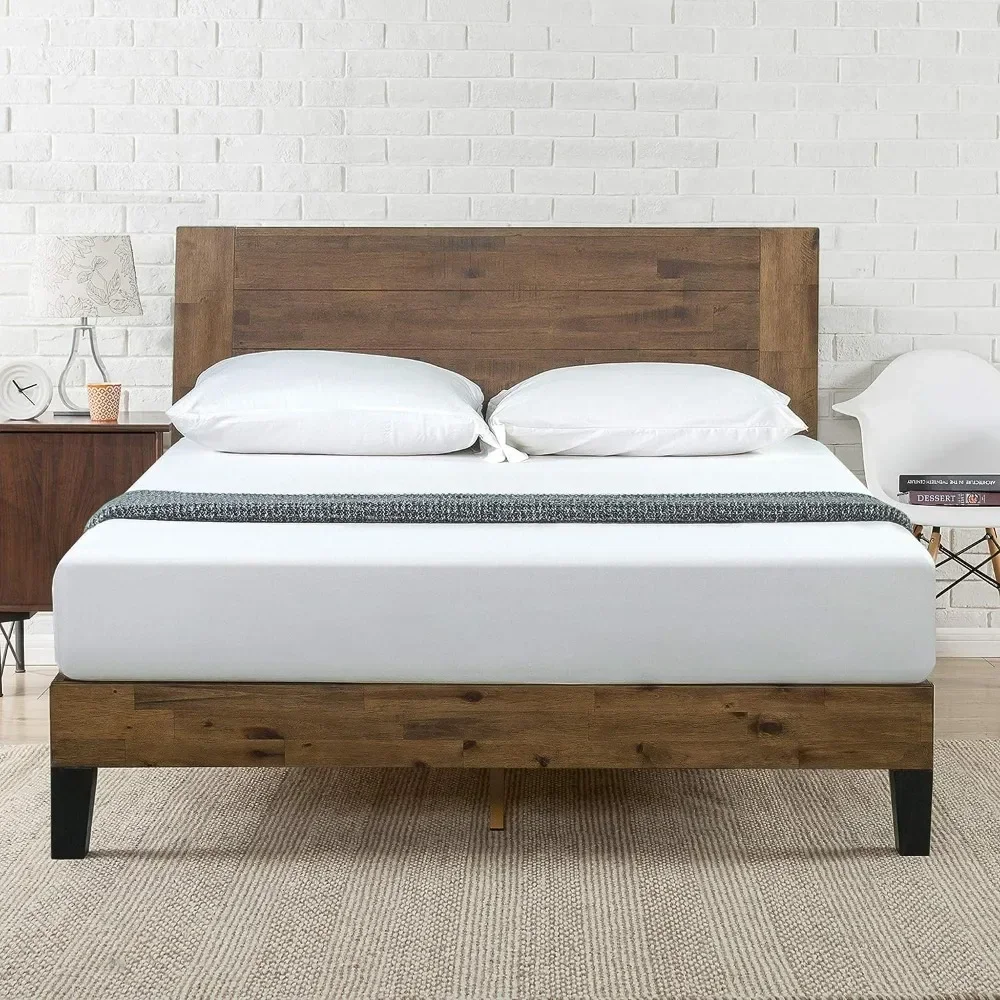 Wood Platform Bed Frame With Headboard / Mattress Foundation With Wood Slat Support / No Box Spring Needed / Easy Assembly