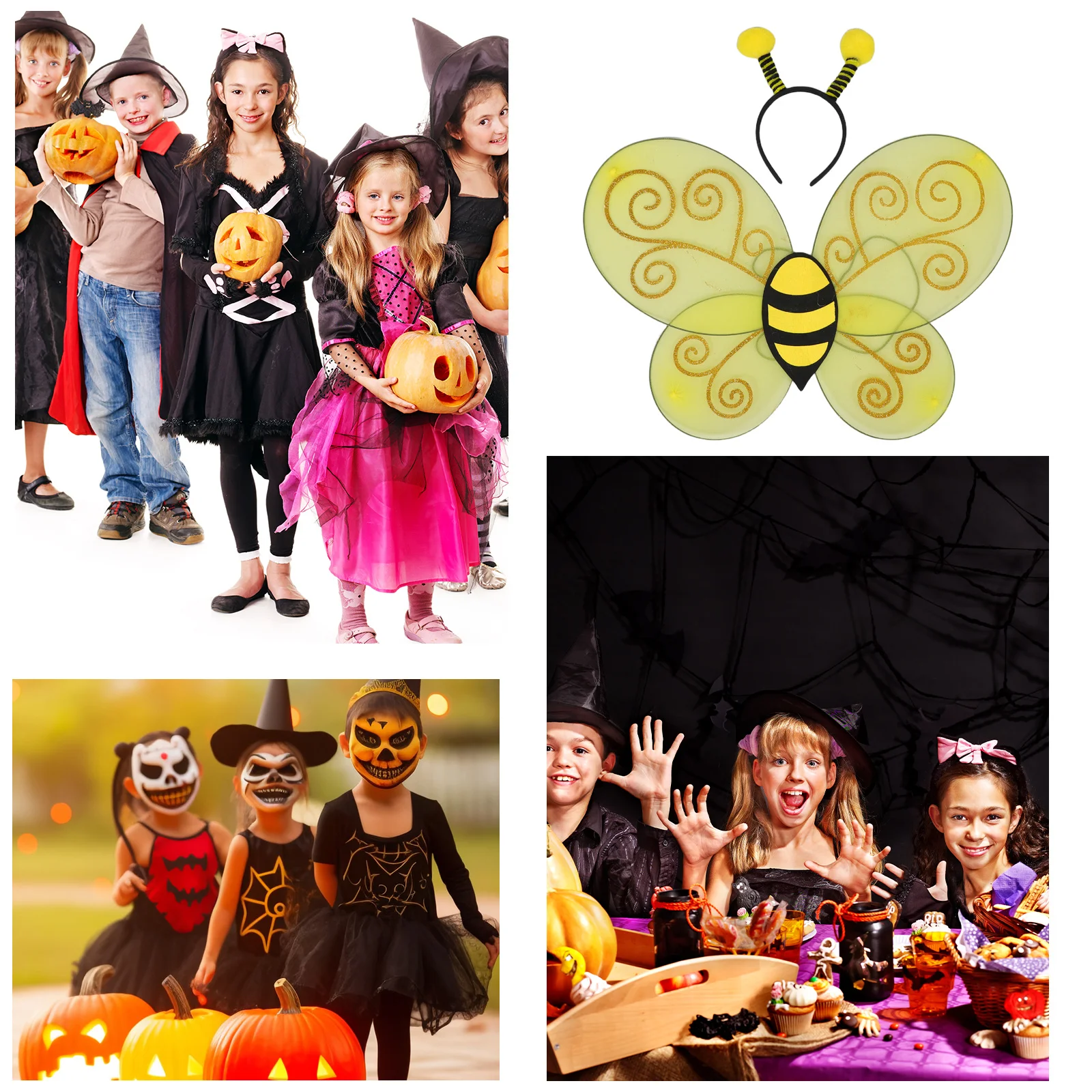 1 ชุดเครื่องแต่งกายคอสเพลย์ผึ้ง - ปีกผึ้งที่เหมือนจริงพร้อมที่คาดผมแบบเสาอากาศ - ชุดเล่นบทบาทน้ำหนักเบาสำหรับ - วันหยุด