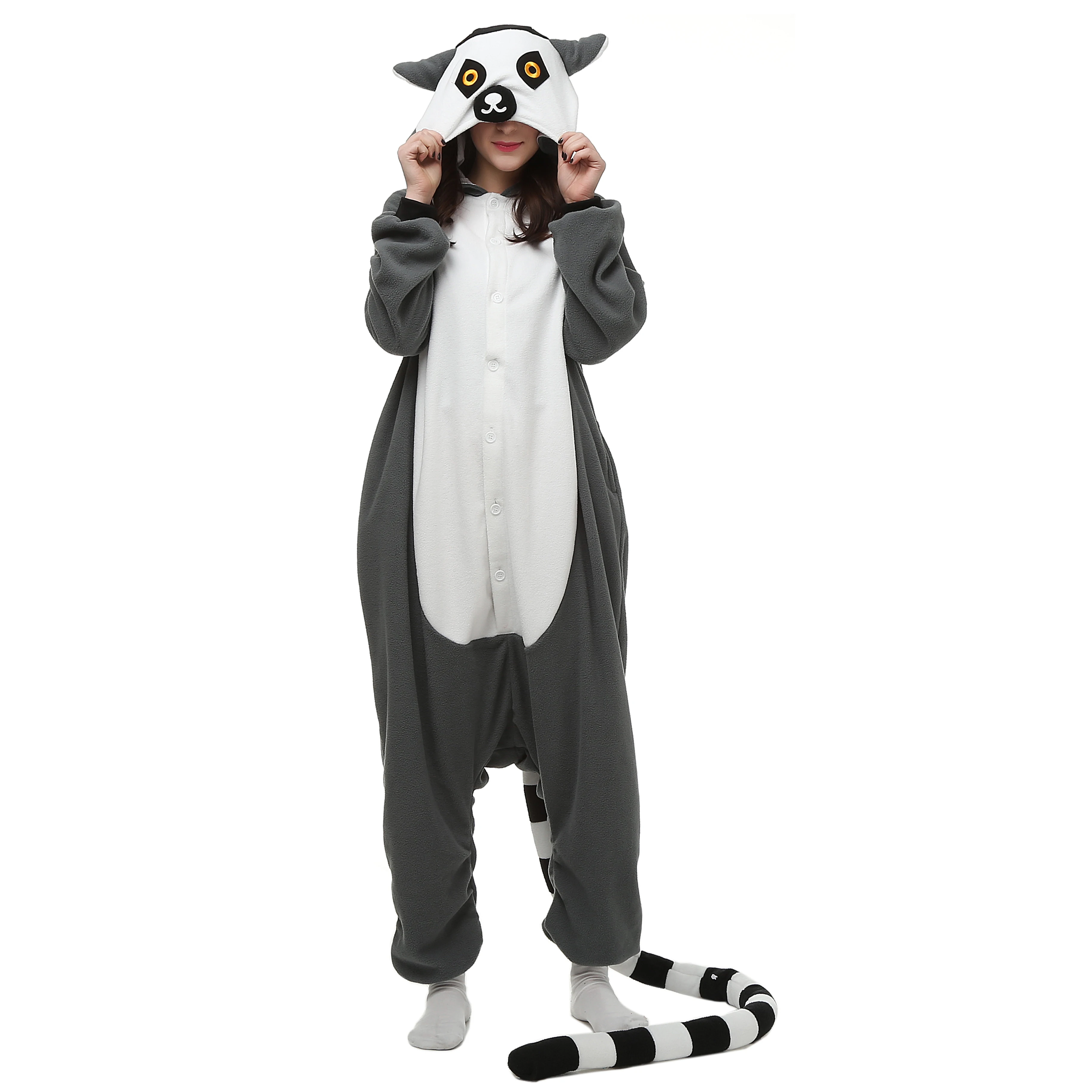 Lemur Onesies Monkey Kigurumi For Women Men Adult Animal Pyjamas Cartoon Pajamas Homewear Halloween Cosplay Costume Clothes - view 3