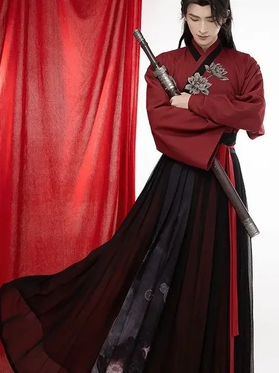 Chinese Style Hanfu Men's Clothing Martial Arts Style Embroidery Clothes Chivalrous Scholar Weijin Dynasty Costume