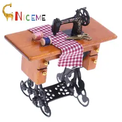 Best Sale Retro Dollhouse Miniature Furniture Sewing Machine with Accessory Wood Metal for 1/12 Scale Dollhouse Decoration