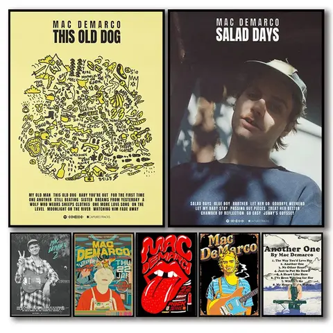 팝 록 가수 Mac Demarco 포스터 미적 음악 앨범 이 오래된 개 랩퍼 힙합 만화 캔버스 인쇄 벽 예술 홈 룸 장식