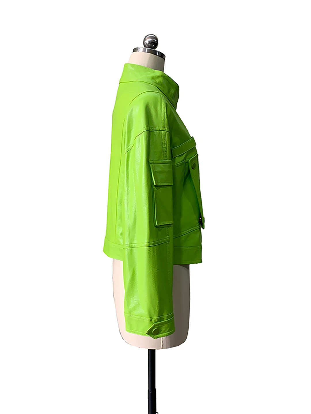 

Nerazzurri Spring Green PU Leather Jacket Women's Cool Short Style Fashionable Zipper Closure Long Sleeve Waterproof Coat