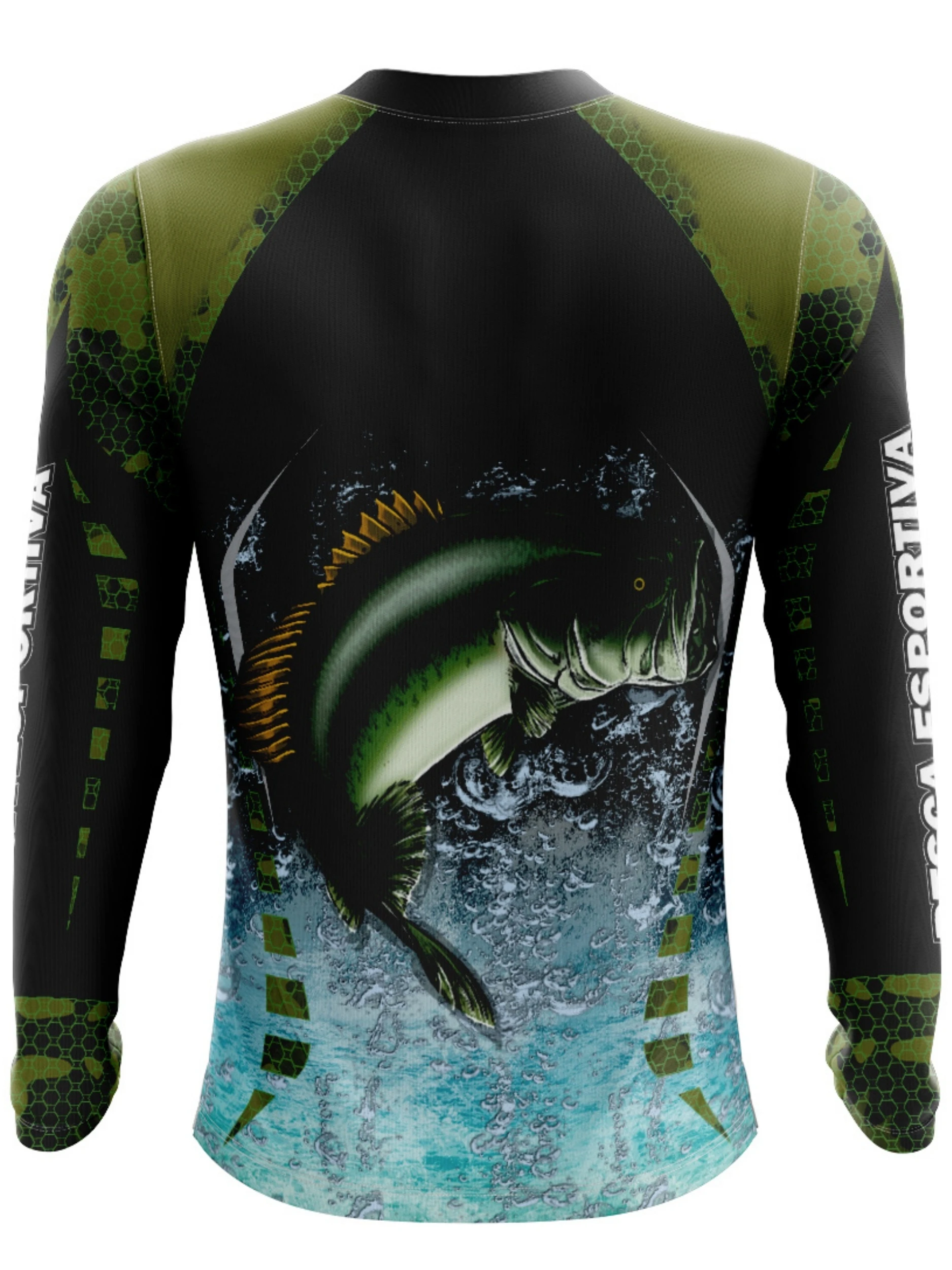 Largemouth Bass Jump Water Print Long Sleeve V Neck Fishing Shirt Family Matching Angler Outdoor Camouflage Casual Daily Top