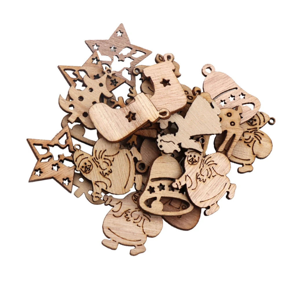 

100Pcs Christmas Wooden Slices Vintage Cartoon Decorations DIY Hanging Ornaments Party Decoration Christmas Pendant