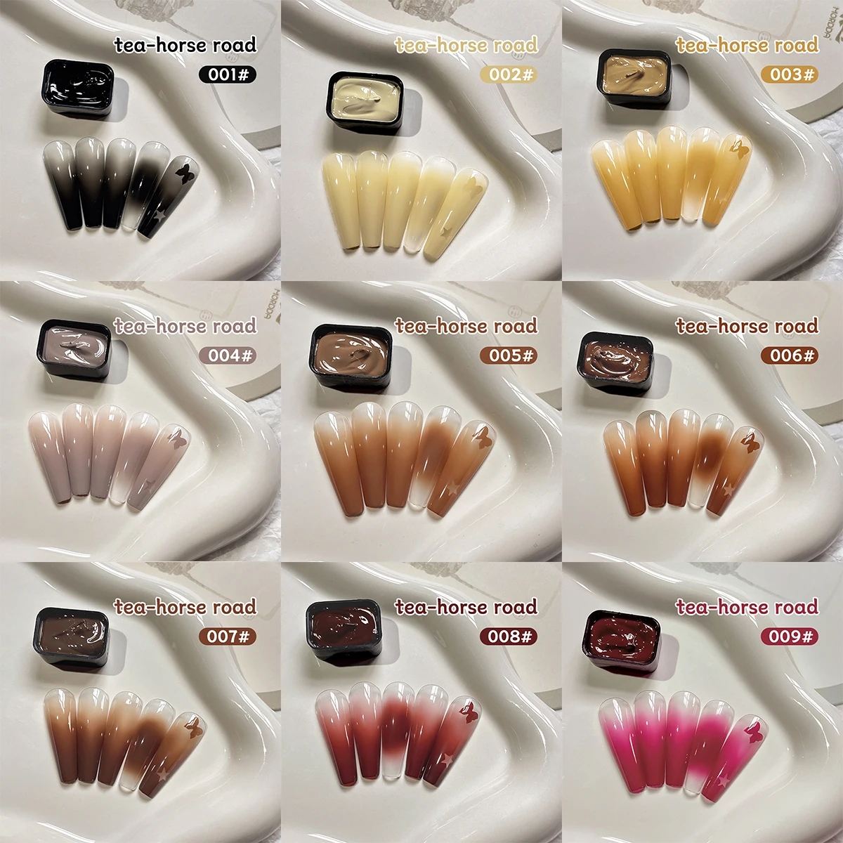 MORDDA 9-colors The new Tea Horse Ancient Road patter glue smudges canned high saturation popular semi-solid nail polish glue