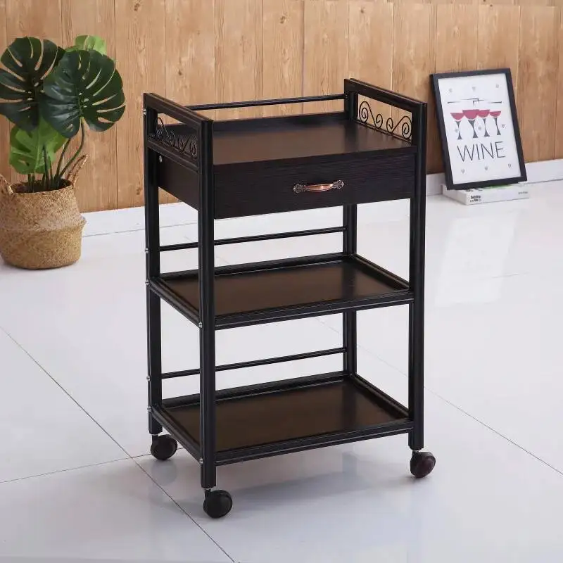 عربة بار عربات مساعدة لغرفة المعيشة الذهب صالون الألومنيوم عربة تحميل عجلات الجمال 2-tier أدراج صالون الأثاث #1