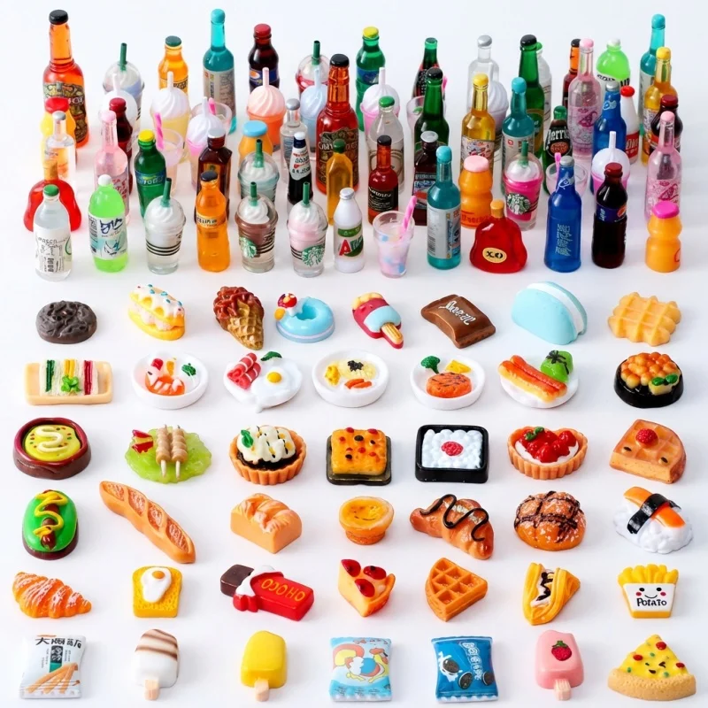 

Mini Kitchen 1/12 Dollhouse Miniature Items Food Drinks Model Dolls Accessories Toys for Girls Gifts Bread Yogurt Ice cream Cola
