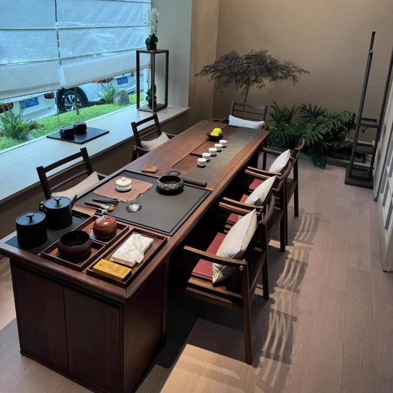 

New Chinese tea table and chair combination solid wood brewing table, house office, zen room