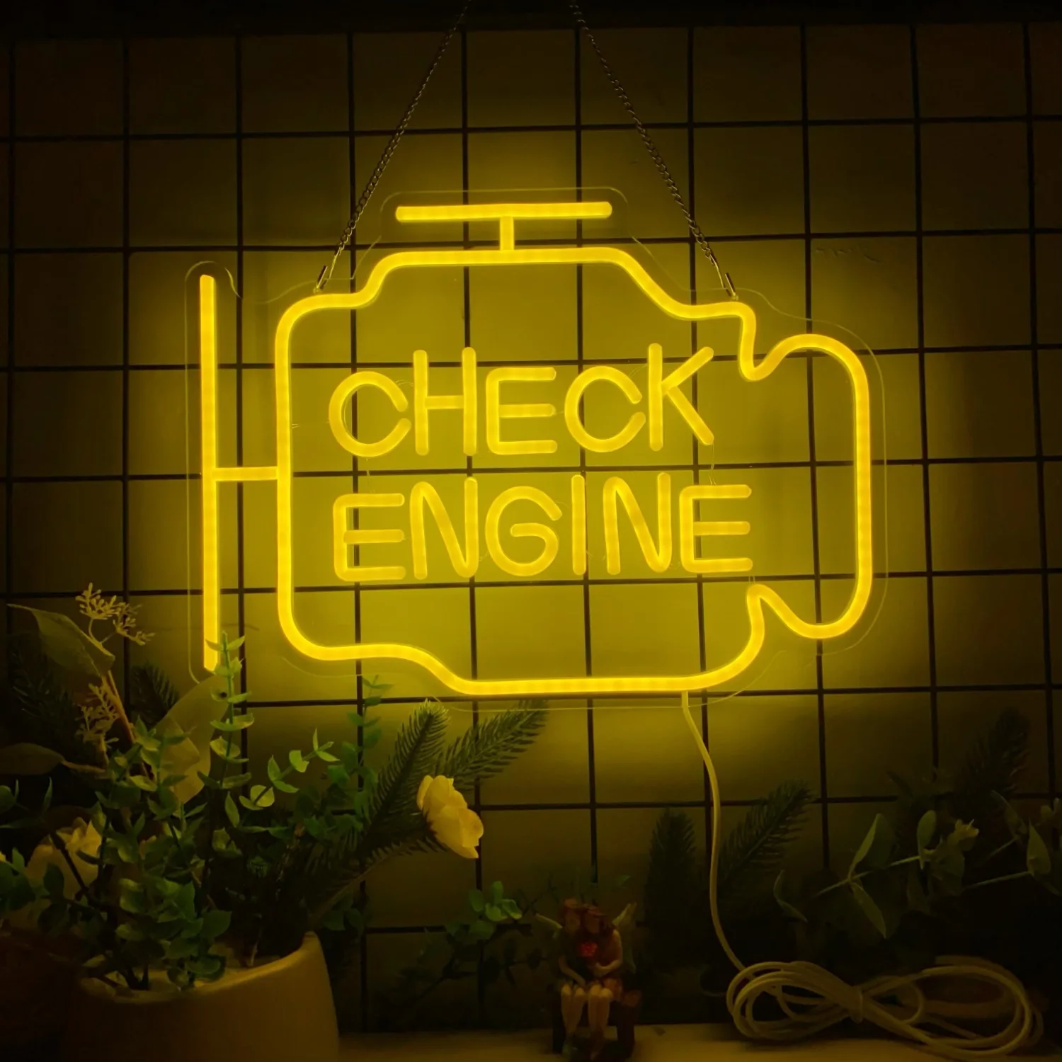 Check Engine Neon Signs for Wall Decoration, LED Neon Garage Signs, Garage Lighting Signs for Men\'s Auto Repair Shop Workshops