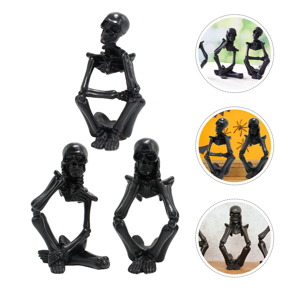 

3Pcs Resin Decoration Exquisite Halloween Garden Ornament Indoor Outdoor Decorative Statue Cool Skull Sculpture