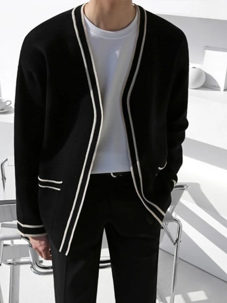 Maglione lavorato a maglia con scollo a V da uomo - Cardigan casual stile coreano dalla vestibilità ampia, capispalla di lusso leggero primavera/autunno