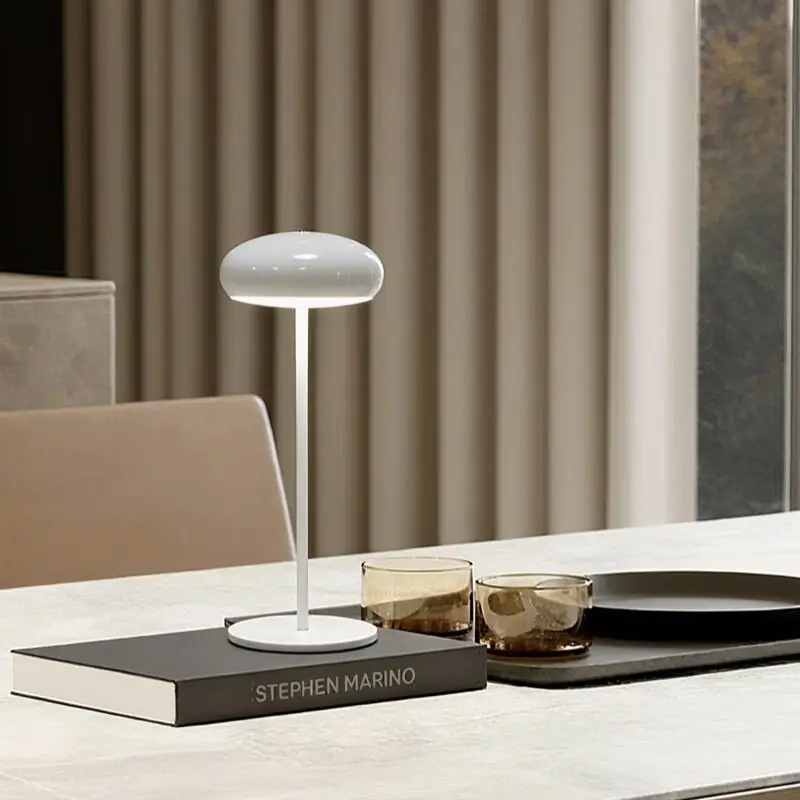 Wireless Mushroom LED Desk Lamp USB Charged Touch Dimmable Table Light Creative Bedside Night Lamp Indoor Decor Lamp