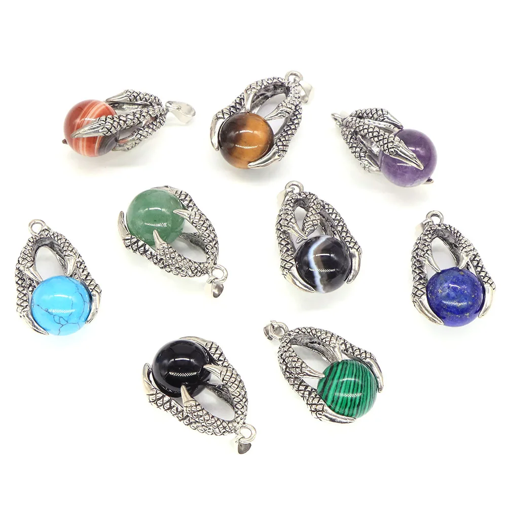 Dragon Claw Bead Necklaces & Pendants Natural Healing Stone Agate Crystal Round Gem Balls Popular Gothic Handmade Jewelry Crafts