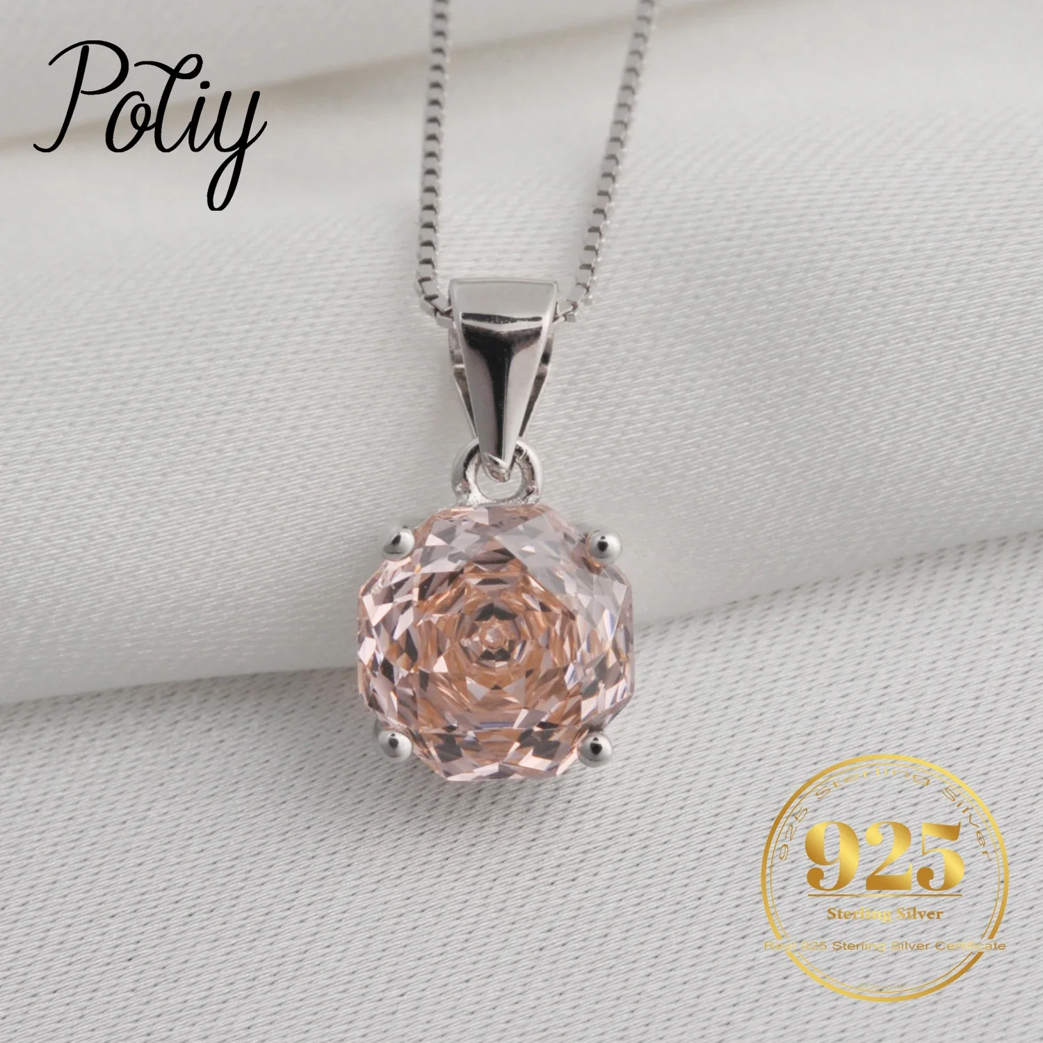 

Potiy 2ct Morganite Pink Octagon Rose Cut Pendant Necklace No chain Cubic Zirconia 925 Silver Jewelry Gift