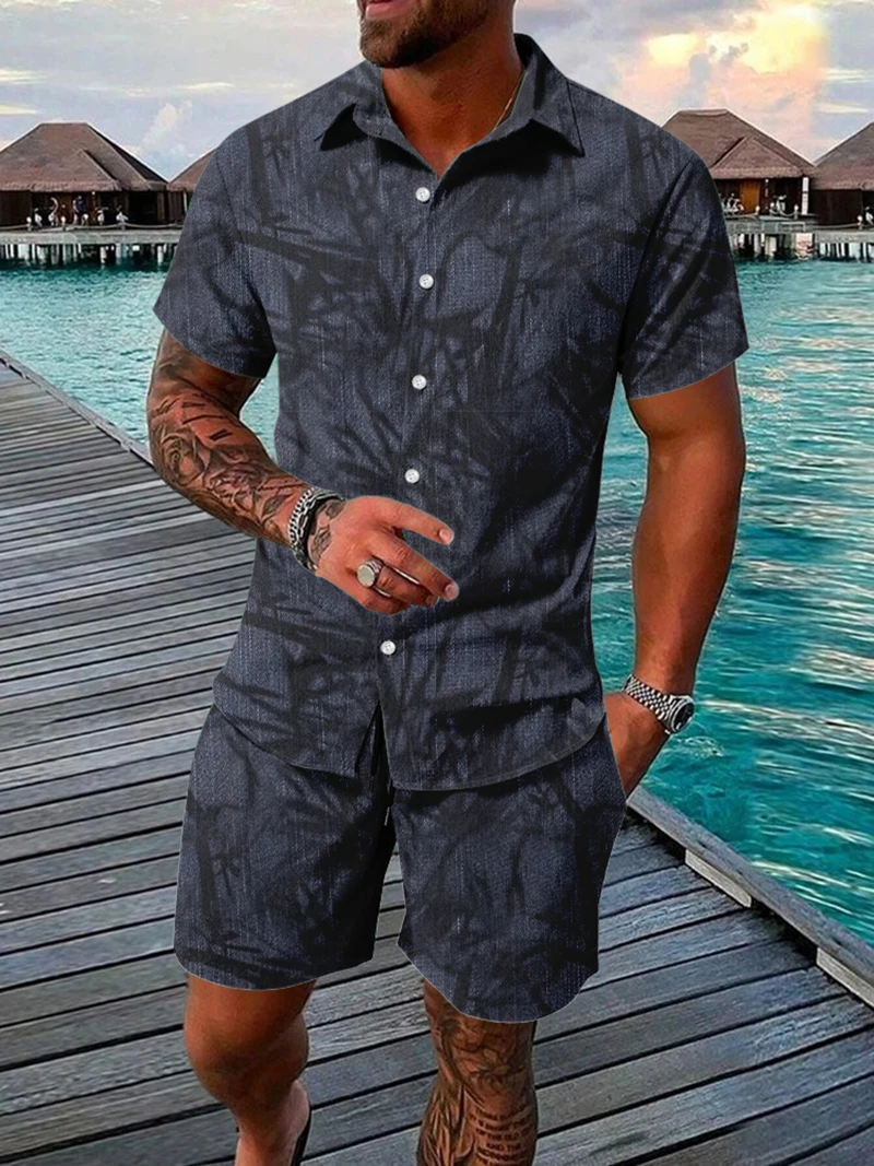 Men\'s Shirt Set Vintage Prints Men\'s Fashion Shirt + Shorts Two Piece Hawaiian Shirt Beach Shirt Set Beach Casual Wear Men\'s