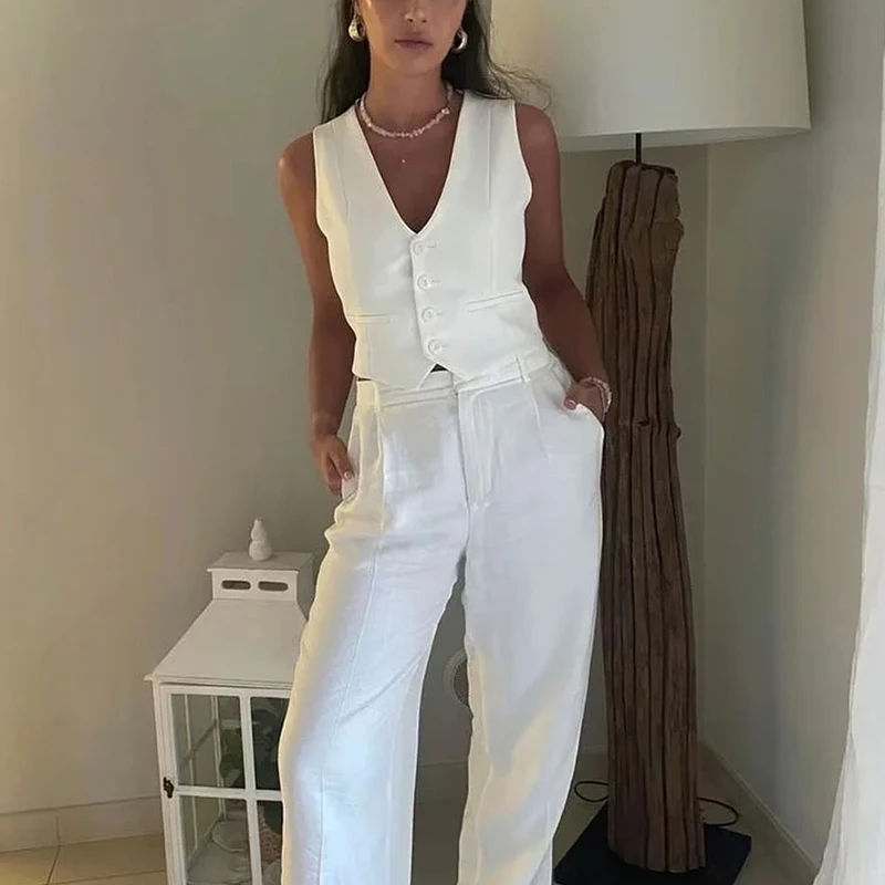 Frühling Sommer Neue Ankunft frauen Einfache Sle V-Ne Svel Taste Dekor ort Candy Farbe Weste Tank Top 2347888