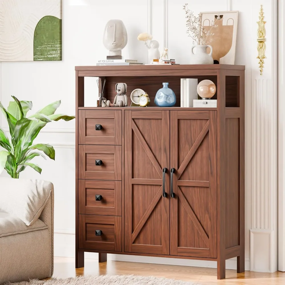 

Шкаф для хранения в стиле фермерского дома с 2 дверцами и 4 ящиками, отдельно стоящий, для кухни, ванной комнаты, гостиной