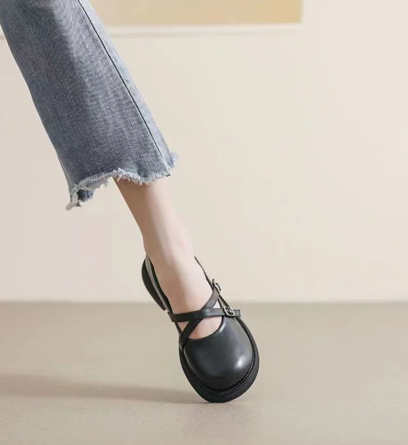 Lage Hak Elegante Dames Zomerschoenen Luxe Lederen Casual Schoenen Voor Vrouw 2024 Loafers Vierkante Neus Echt Mark Antislip Y2k