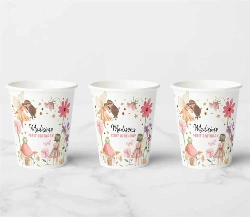 25PCS Custom Fairy Birthday Enchanted Forest Girl 1st Birthday Paper Cups