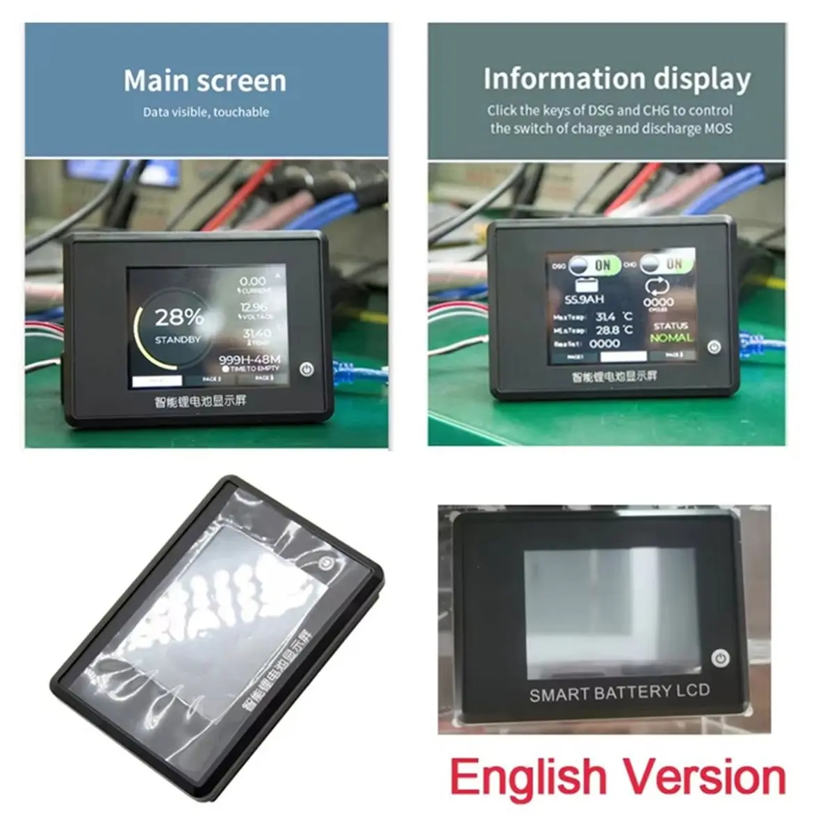 For JBD Smart LCD UART/RS485 Displayer SOC Display Screen Lithium Battery Li- Lifepo4 Communication Tool RS485