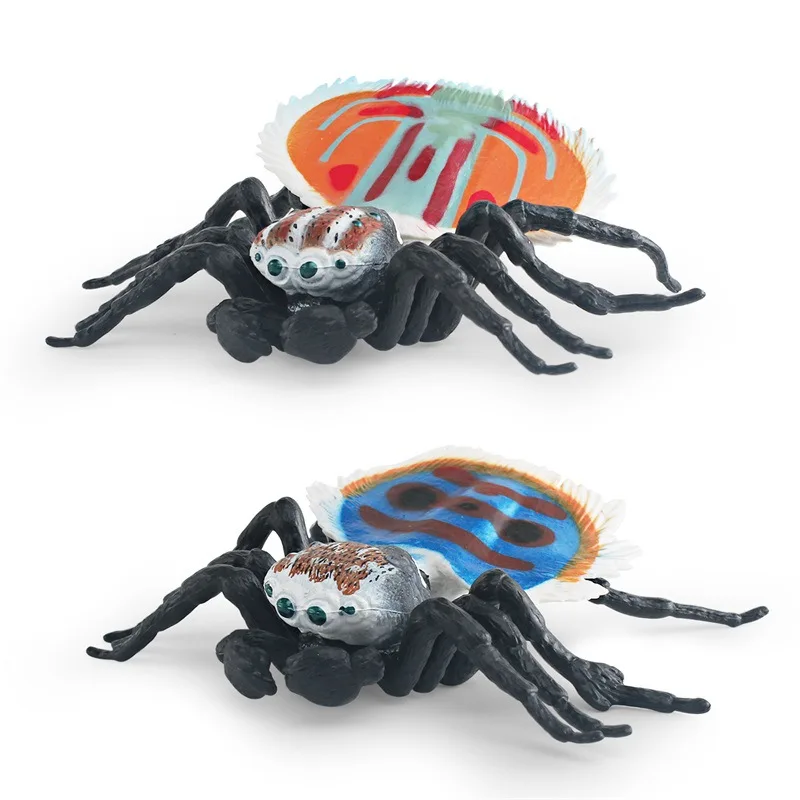 Simulation of Insect Animal Model, Red and Blue Jumping Spider Peacock Spider, Striated Fly, Static Ornaments Toy, Original