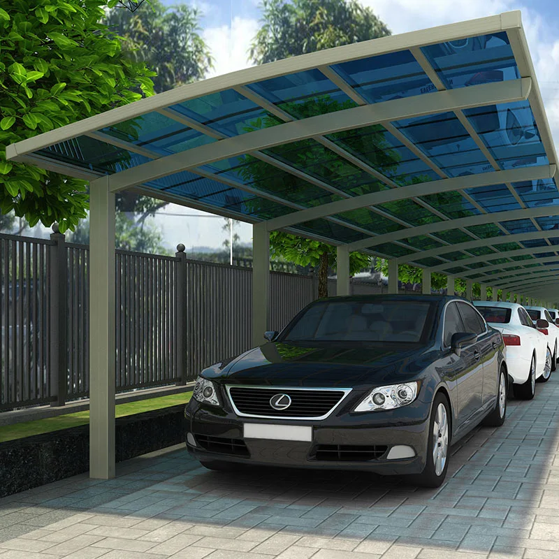 Modern Outdoor Carport Arched Roof Waterproof Polycarbonate Panels Simple Warehouse for Car Parking Aluminum Frame Excellent