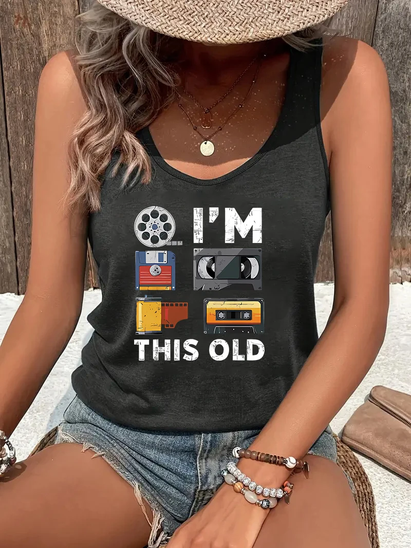 Women's Summer Sleeveless Tank Top, Retro Film Tape Cassette 