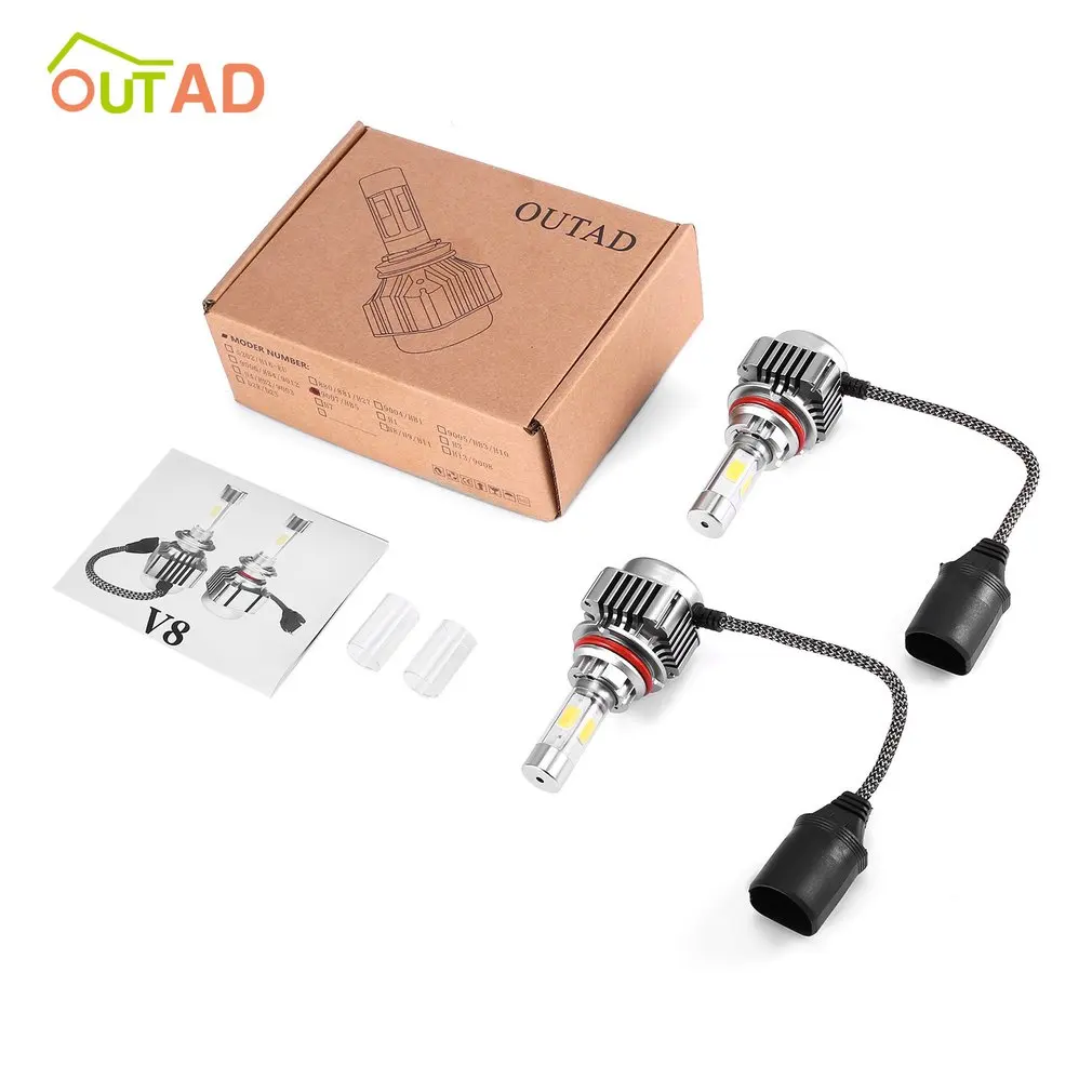 OUTAD 9004 LED Car Headlight Bulb 4 Side COB Headlight Dual Beam High Low LED Kit 6000K Replace for Halogen or HID Bulbs