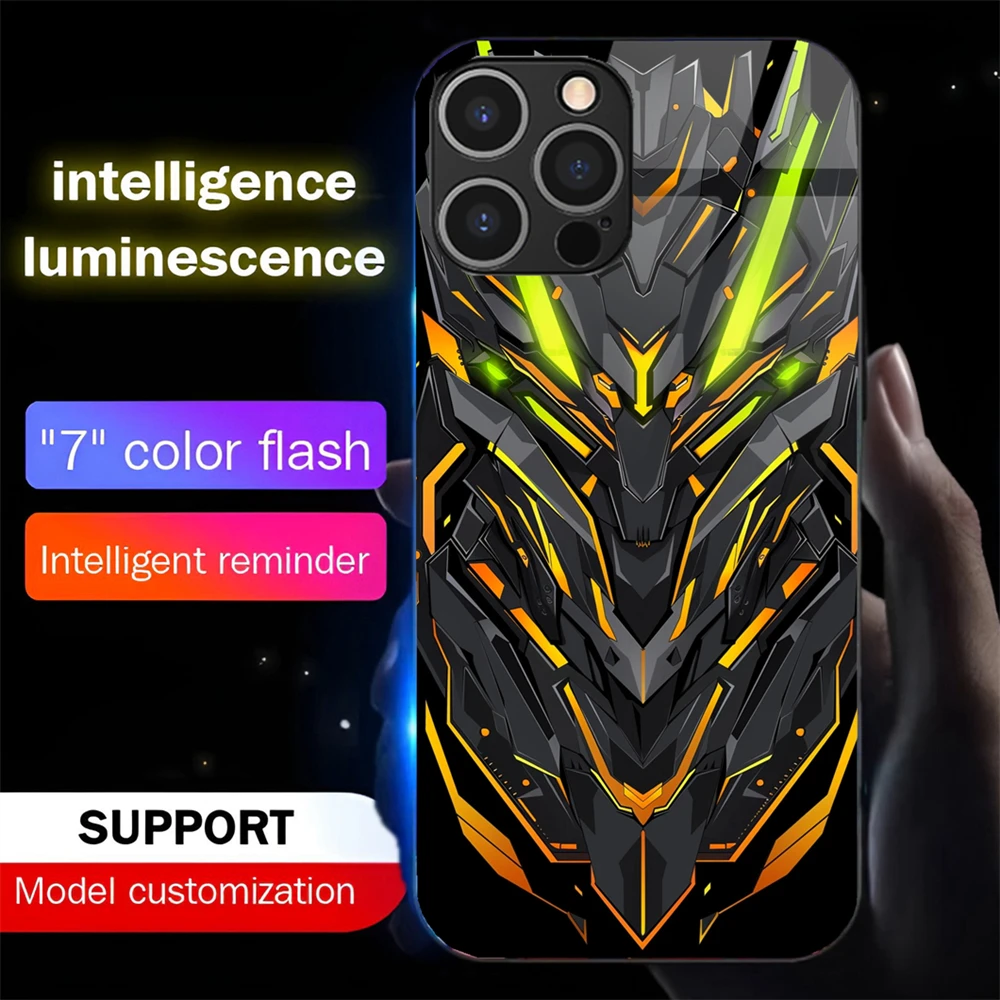 

Cool Mech Mask Luminous Glass LED Call Light Up Flash Phone Case Cover For iPhone 16 E 15 14 13 12 11 Pro Max X XR XS Plus