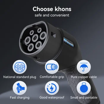 Khons 電動車充電線 Type2 轉 Type2 充電線 22kW 32A 電動車充電器母頭轉公頭 電動車充電設備 5米 TPU 線纜 10 最佳銷售 22千瓦壁掛式電源 - №1