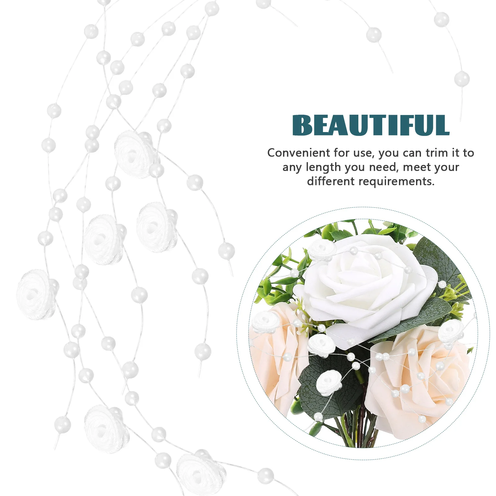 

1 Roll Beads Chain Garland Rose Flower Decorative Diy Party Wedding Accessories Multi-Use Beaded String For Jewelry Clothing