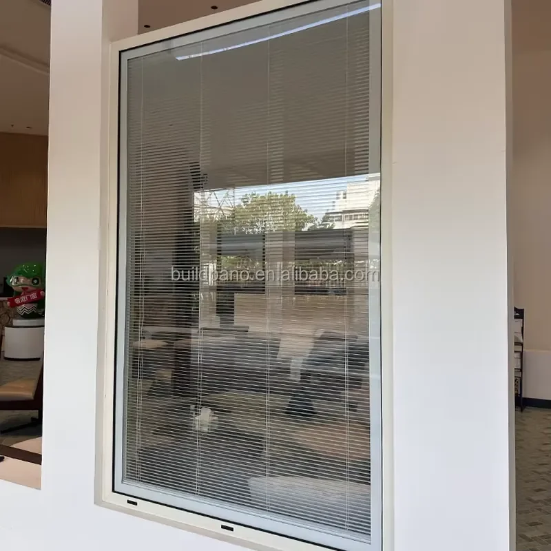 Cordless Aluminum Louver Shutters Modern Plastic Vertical Opening Built-in Window Blinds with Frame for Home Office