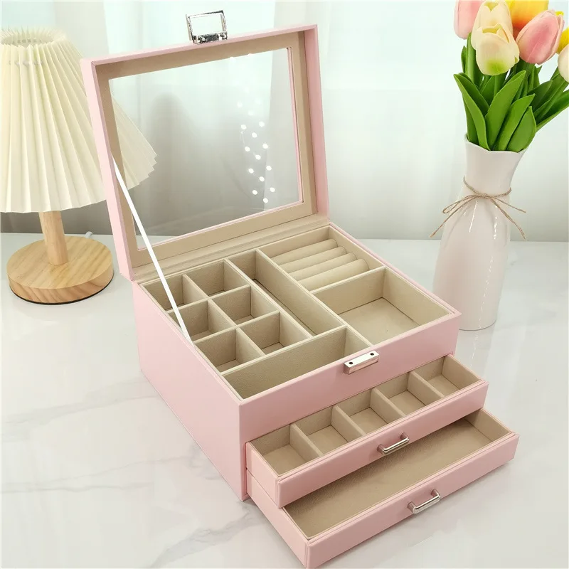 3 Layer Leather Jewelry Box Organizer Travel Storage For Case for Women Earrings Necklaces Rings Bracelets Display Holder