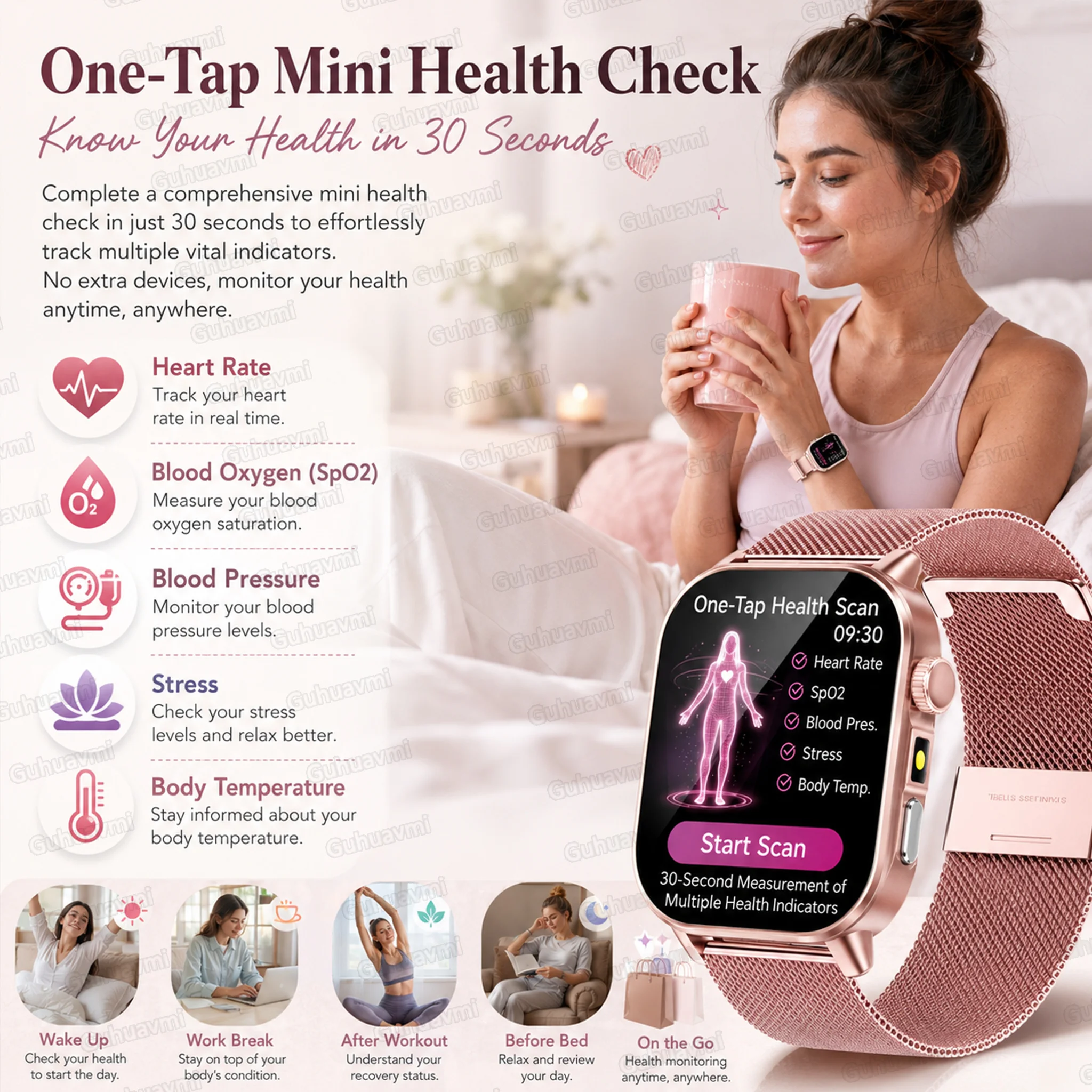 Nuevo reloj profesional para el cuidado de la salud para mujer, pantalla AMOLED de 2,01 pulgadas, ECG, ácido úrico, lípidos en sangre, relojes inteligentes con llamadas Bluetooth para mujer, regalo ideal, 2026