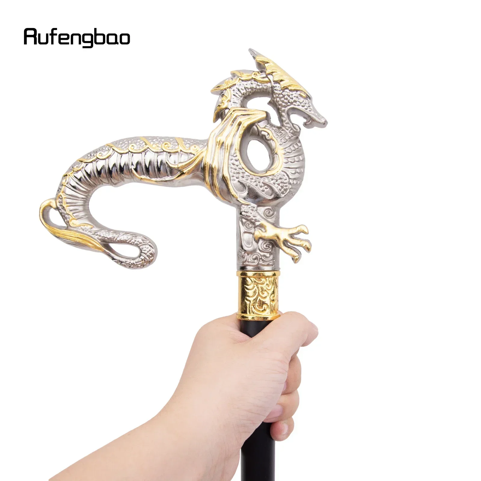 Golden White Luxury Dragon Walking Cane Fashion Decorative Stick Gentleman Elegant Cane  Crosier 93cm  Performance Stage Cane